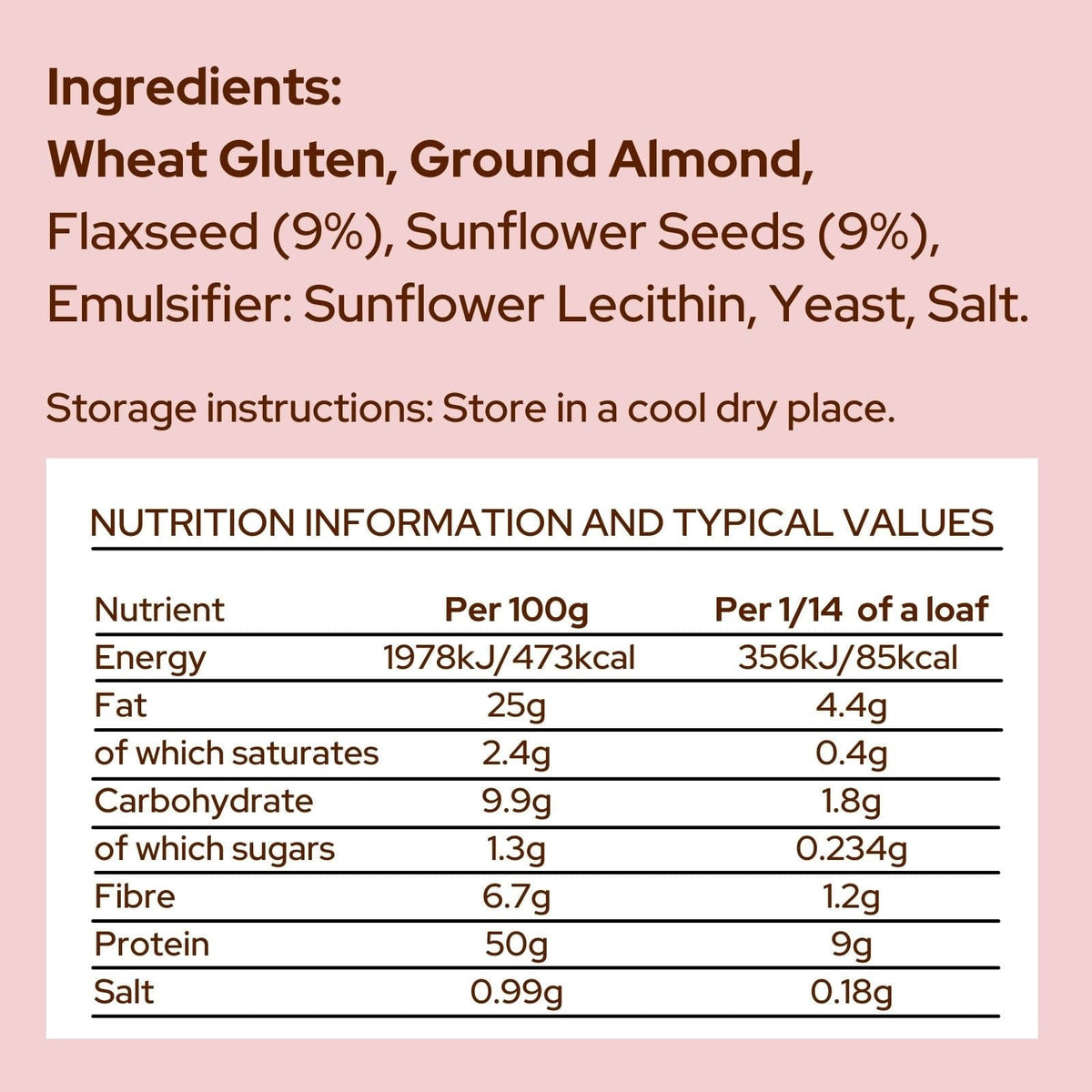 Keto, low carb Bread Mix Nutritional Information and ingredients