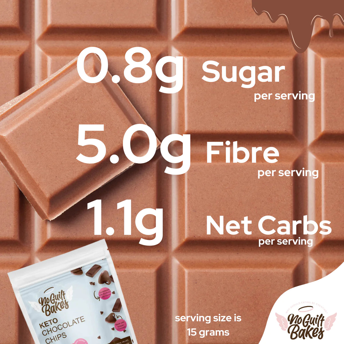An indulgent bar of guilt-free No Guilt Bakes Belgian Chocolate Chips Bundle neatly packaged with a label, perfect for an enjoyable treat.