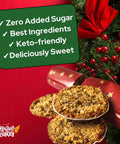 A Christmas cookie with the words "Keto Mince Pies | 6 | No Added Sugars | 2.7 Net Carbs | Low Carbs" made from the best ingredients by No Guilt Bakes.