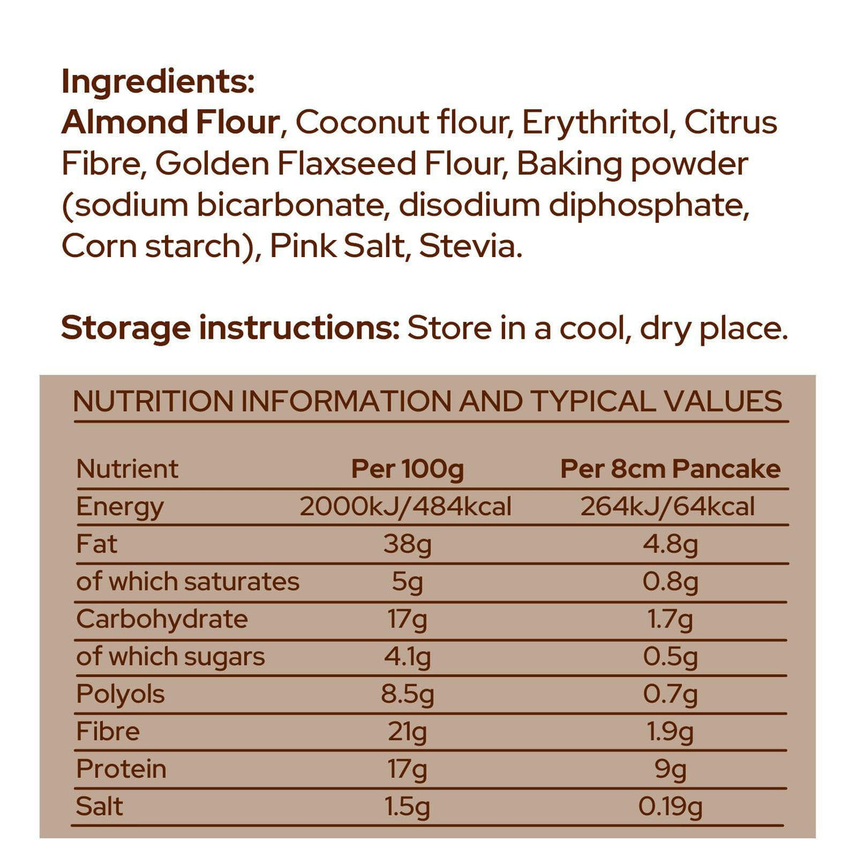 An image of pancake and waffle mix nutrition and ingredients