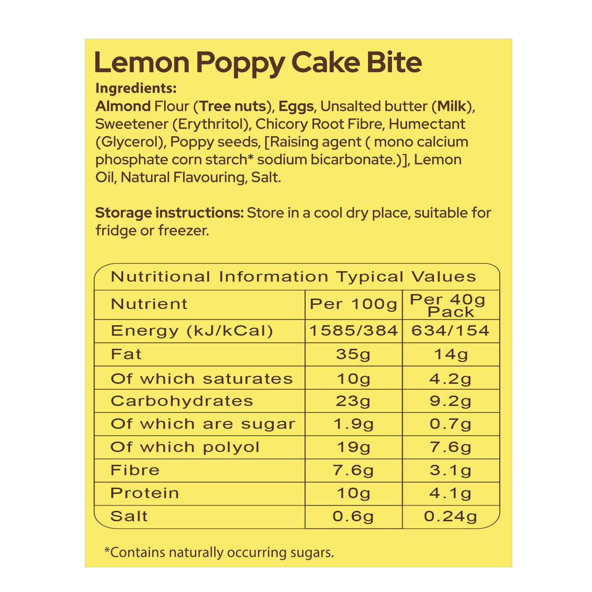 An image of lemon poppy cake nutritional information 