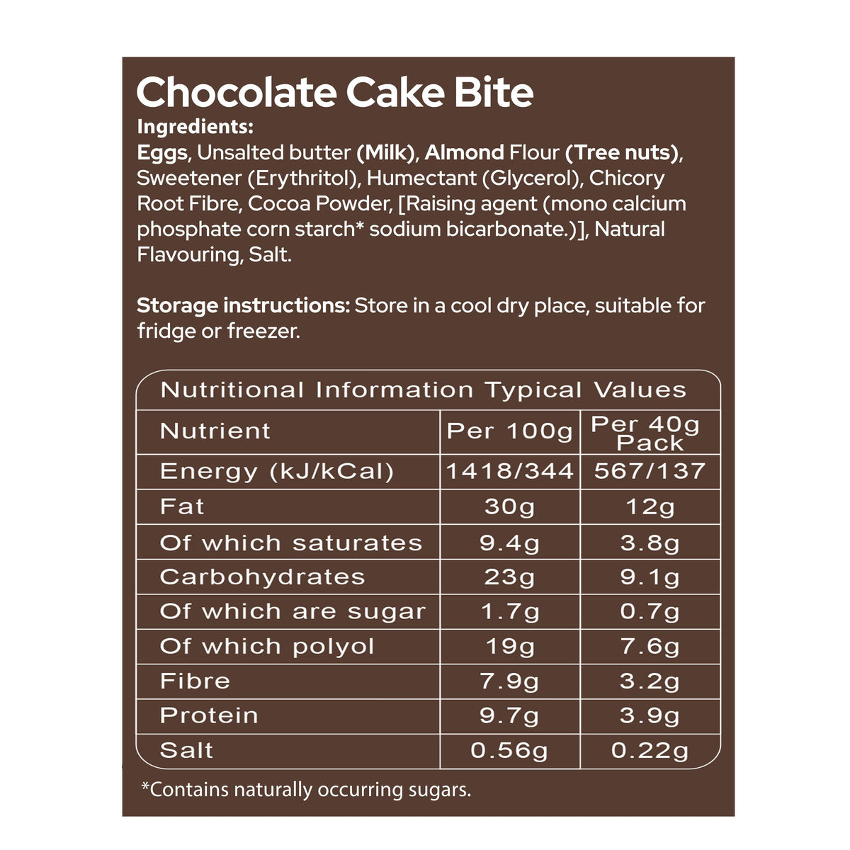 An image of chocolate cake bite nutritional information 