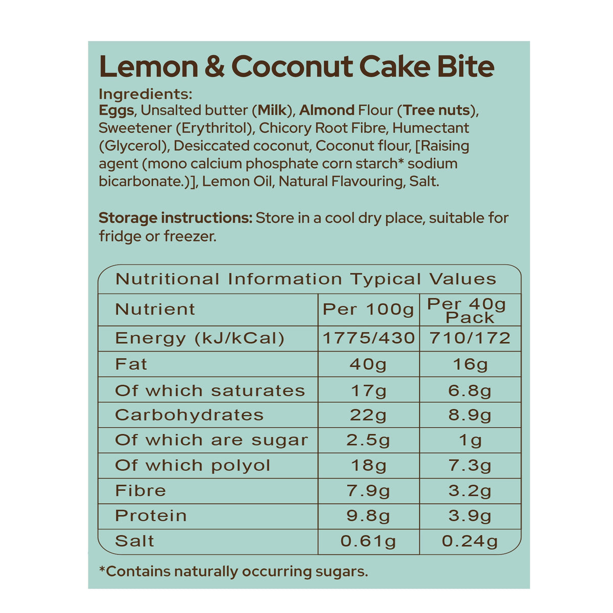 An image of lemon &amp; coconut cake bite nutritional information